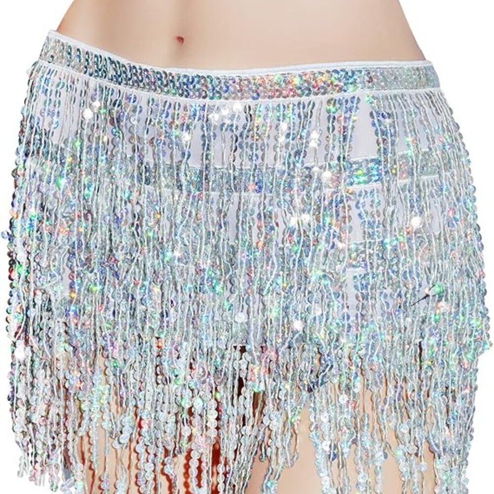 Belly Dance Hip Scarf Sequin Tassel Skirt Wrap Sparkly Rave Costume for Women - Picture 5 of 5